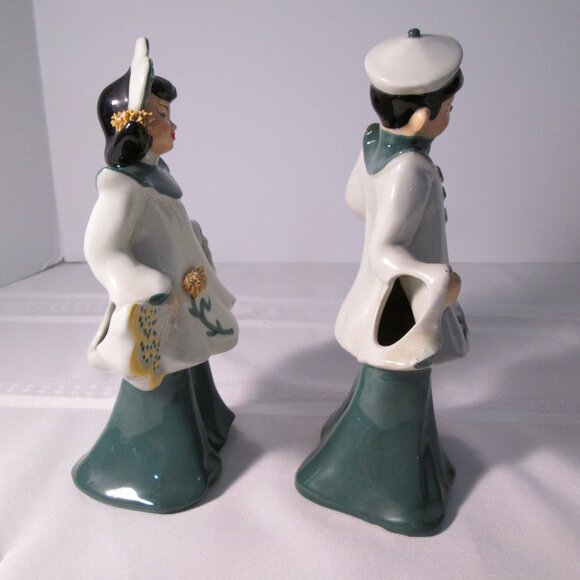 MCM Asian Couple Figurines California Pottery Florence Ceramics Green - Picture 5 of 8